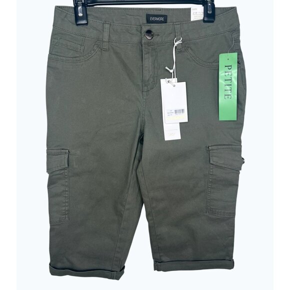Evermore Womens Capri Cargo Pants Size 10P Olive Green - Picture 1 of 14